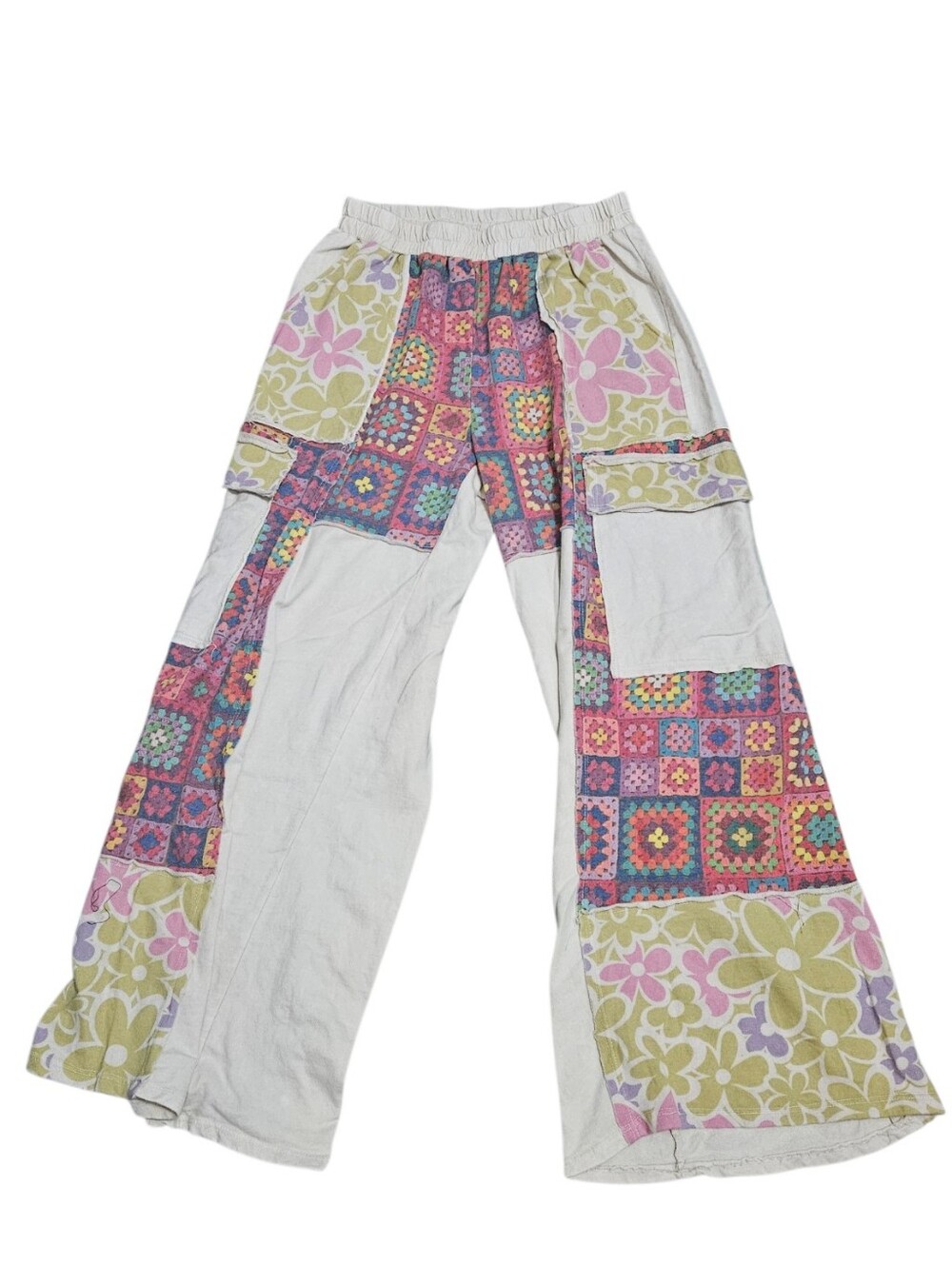 J. Her Boho Daisy Patchwork Floral Cotton Wide Leg Pants NEW